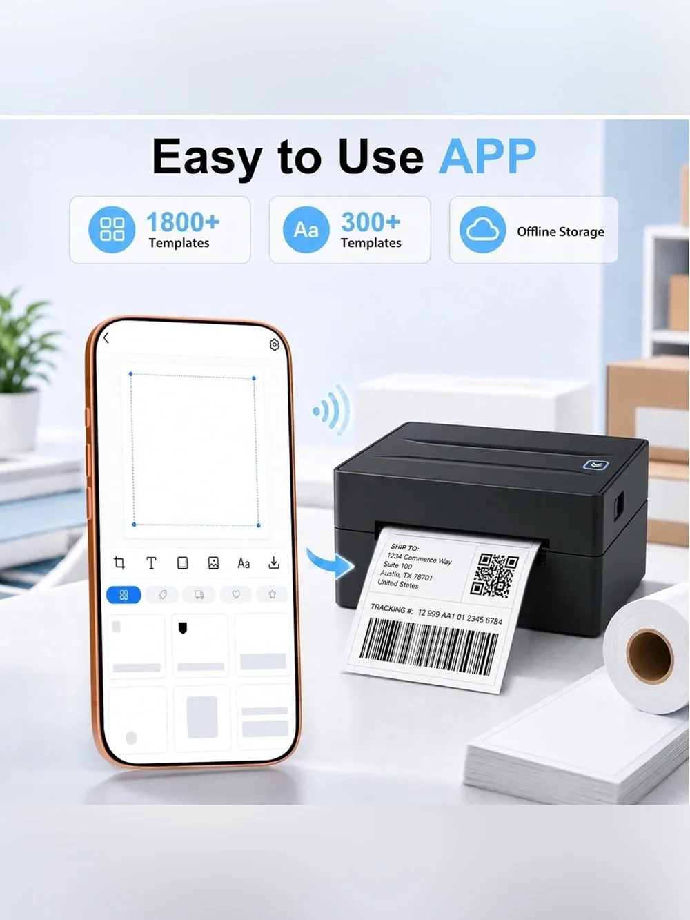 Compact Black Thermal Label Printer for Home Office and Shipping